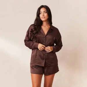 Classic Satin Chemise de Pyjama - Chocolat