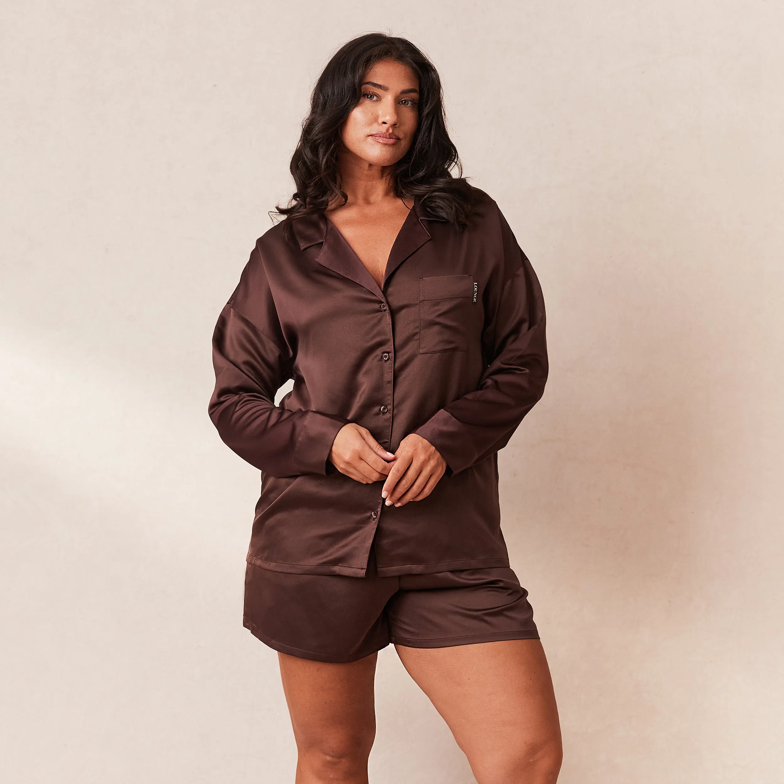 Classic Satin Chemise de Pyjama - Chocolat