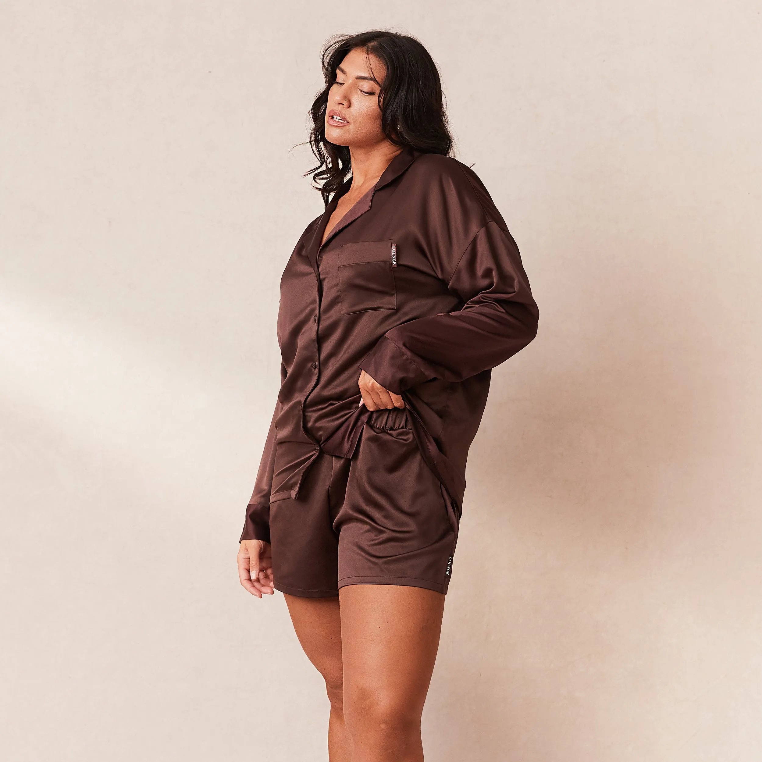 Classic Satin Chemise de Pyjama - Chocolat