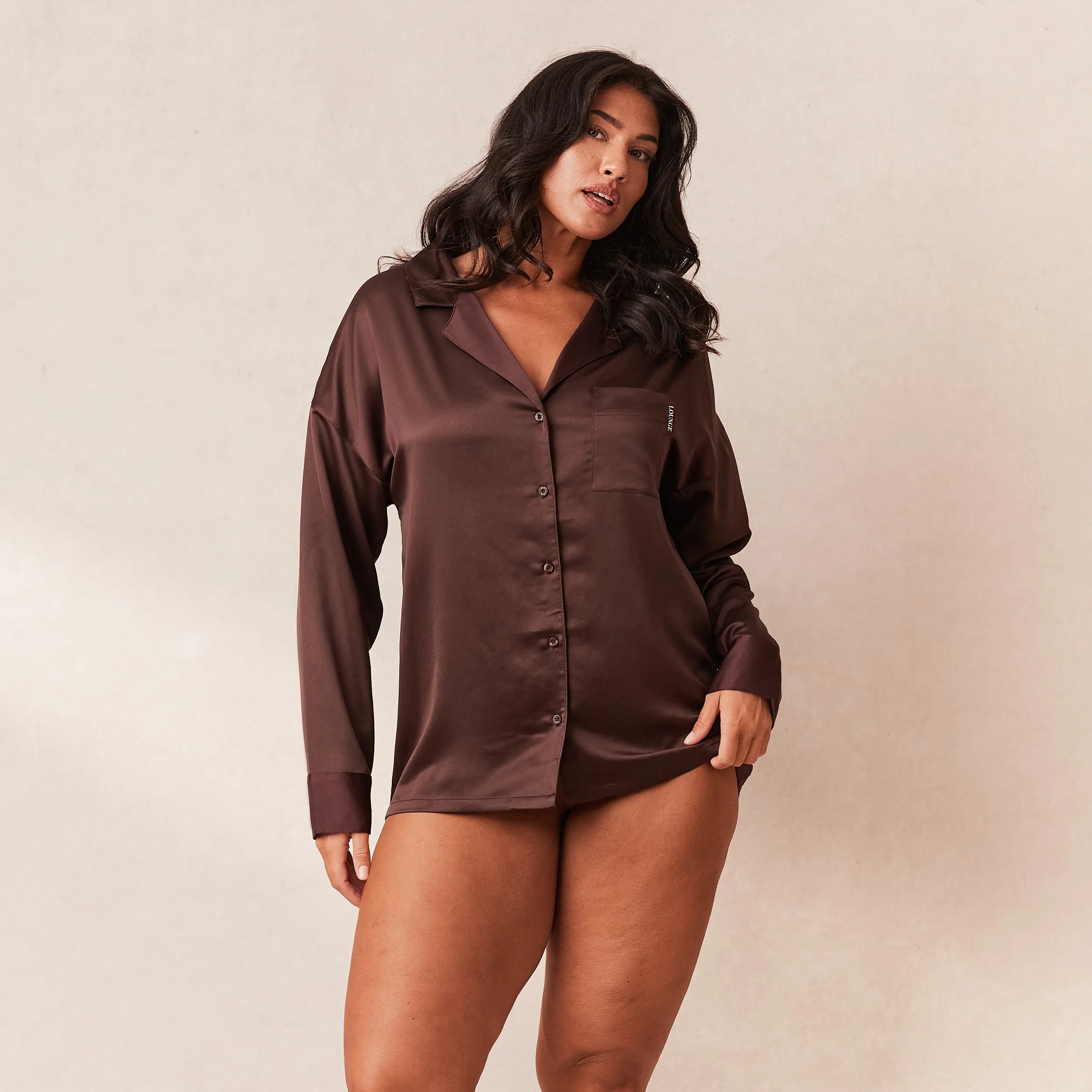 Classic Satin Chemise de Pyjama - Chocolat