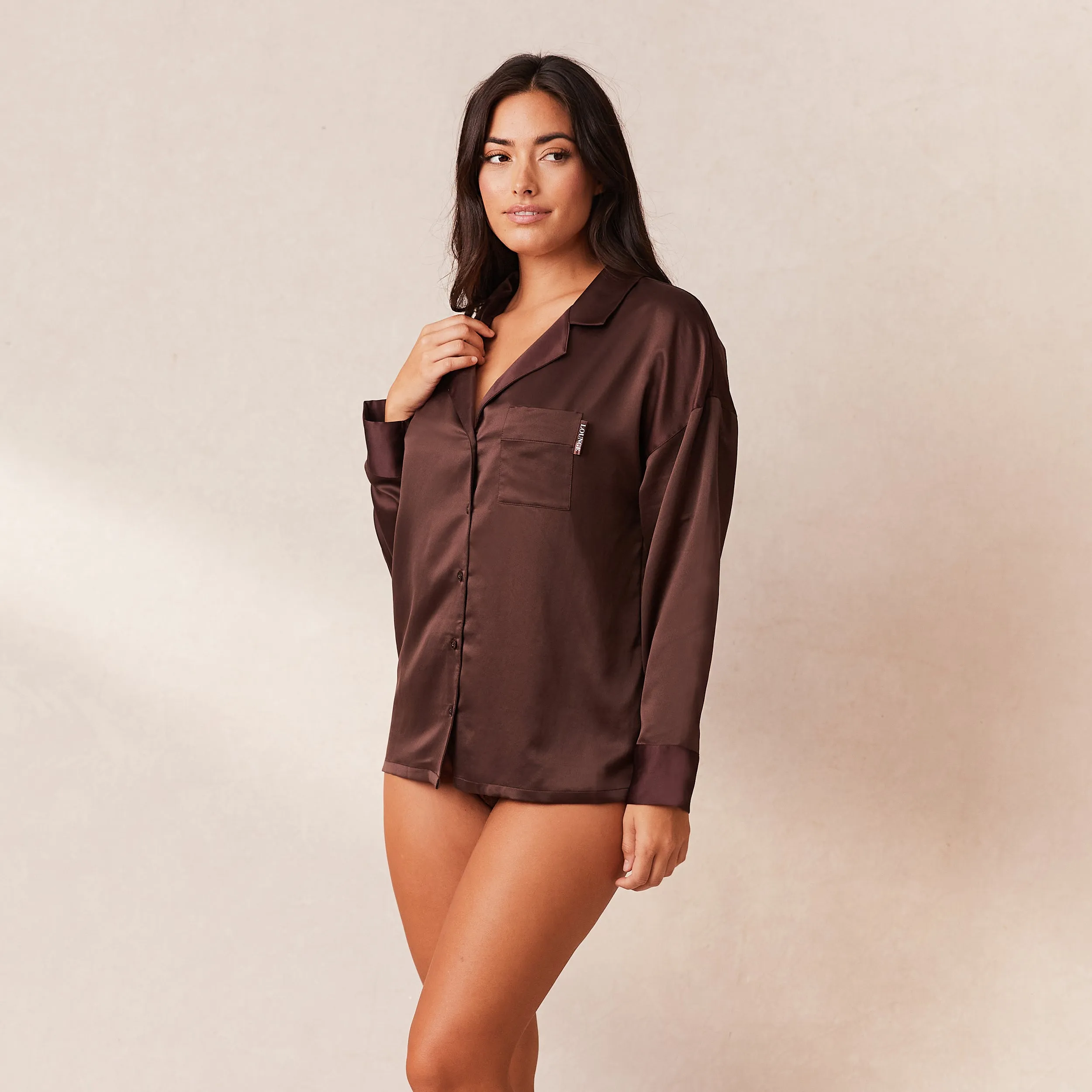 Classic Satin Chemise de Pyjama - Chocolat