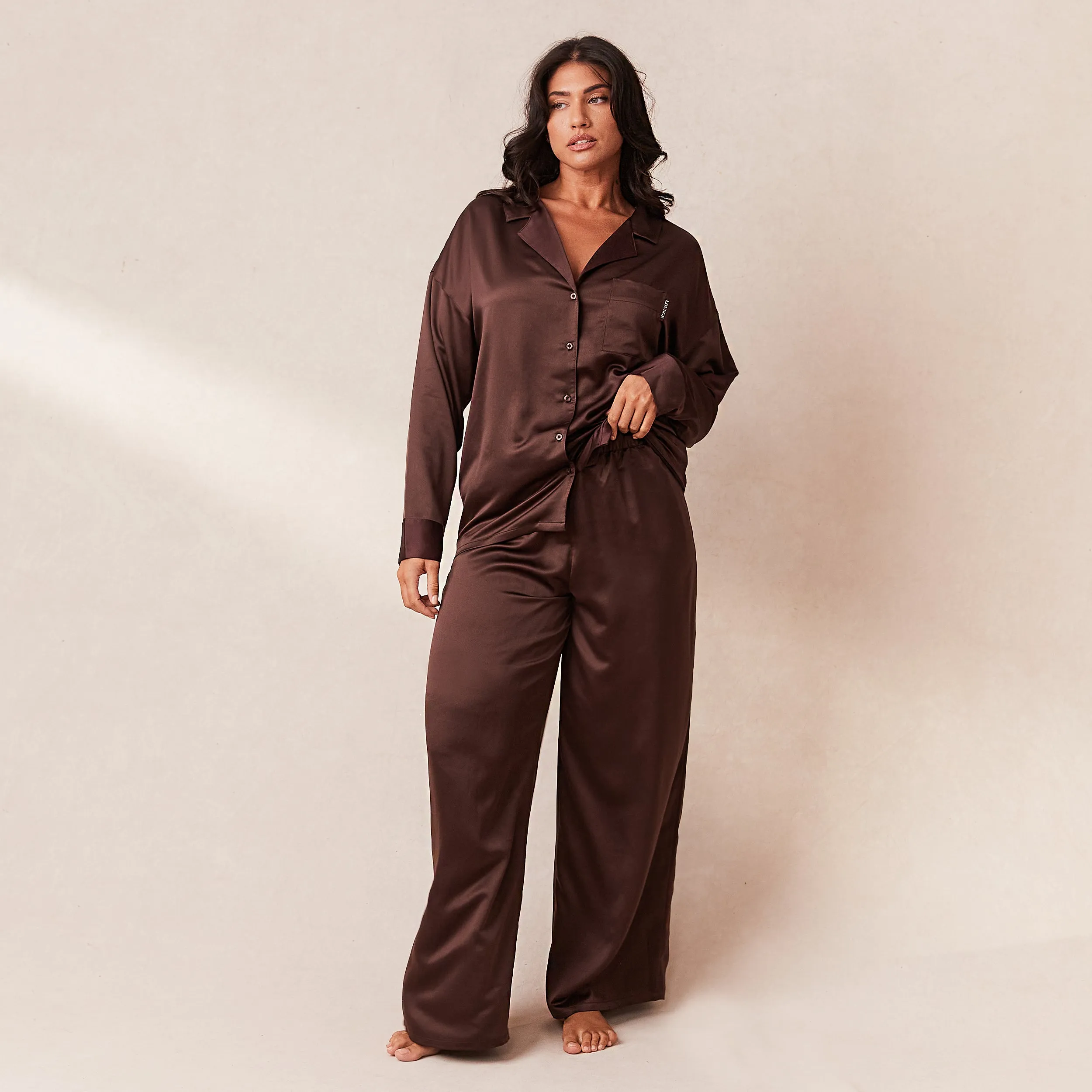 Classic Satin Chemise de Pyjama - Chocolat