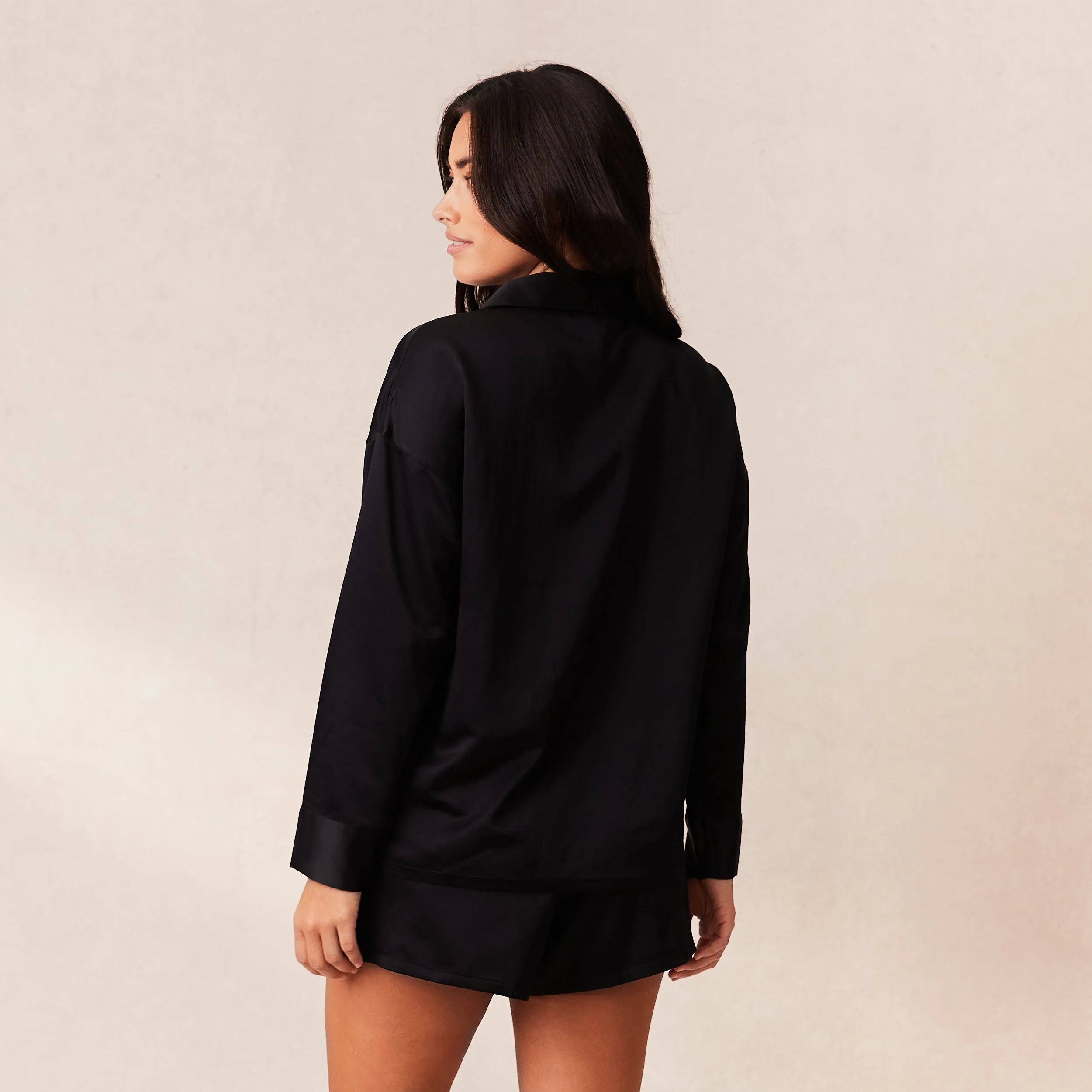 Classic Satin Chemise de Pyjama - Noir
