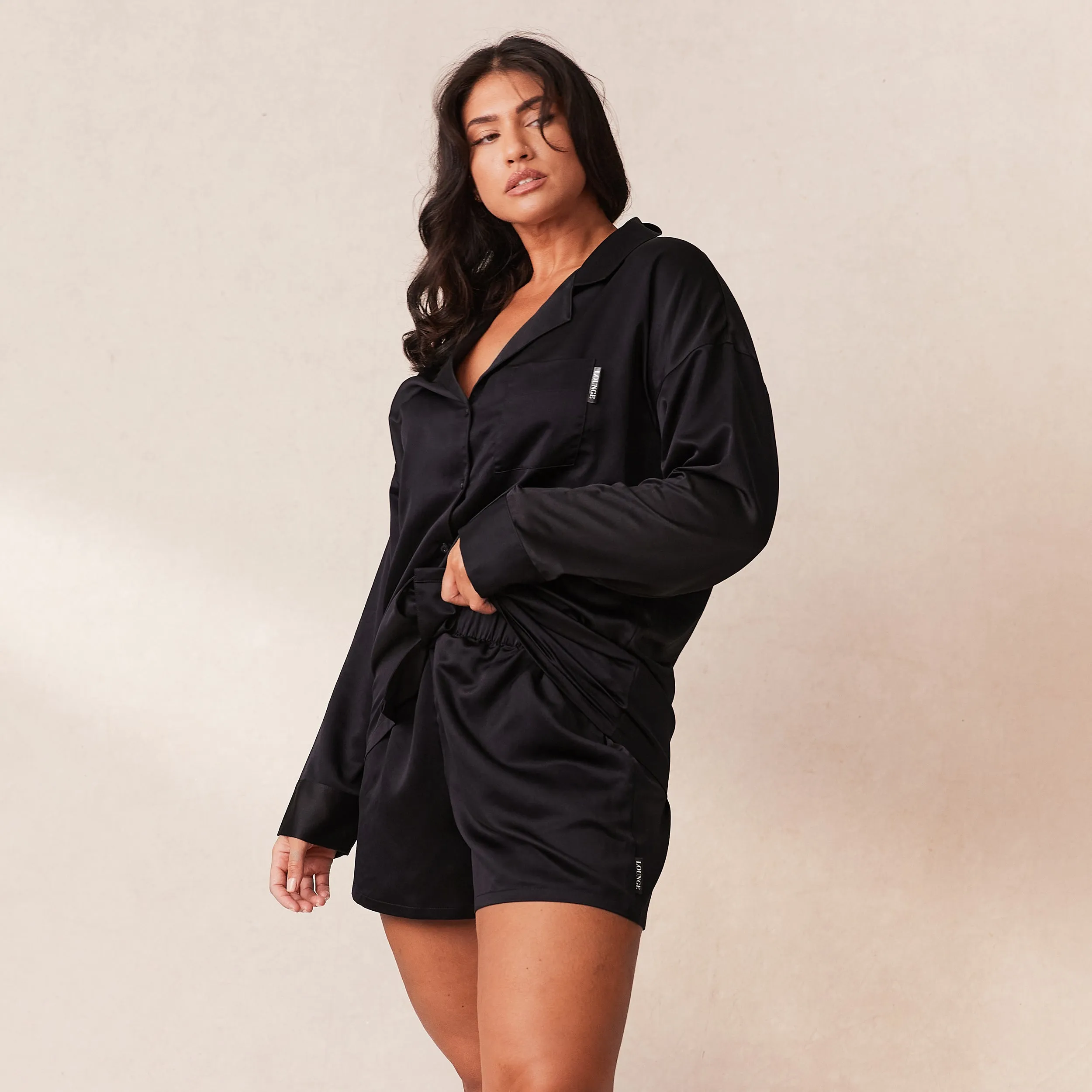 Classic Satin Chemise de Pyjama - Noir
