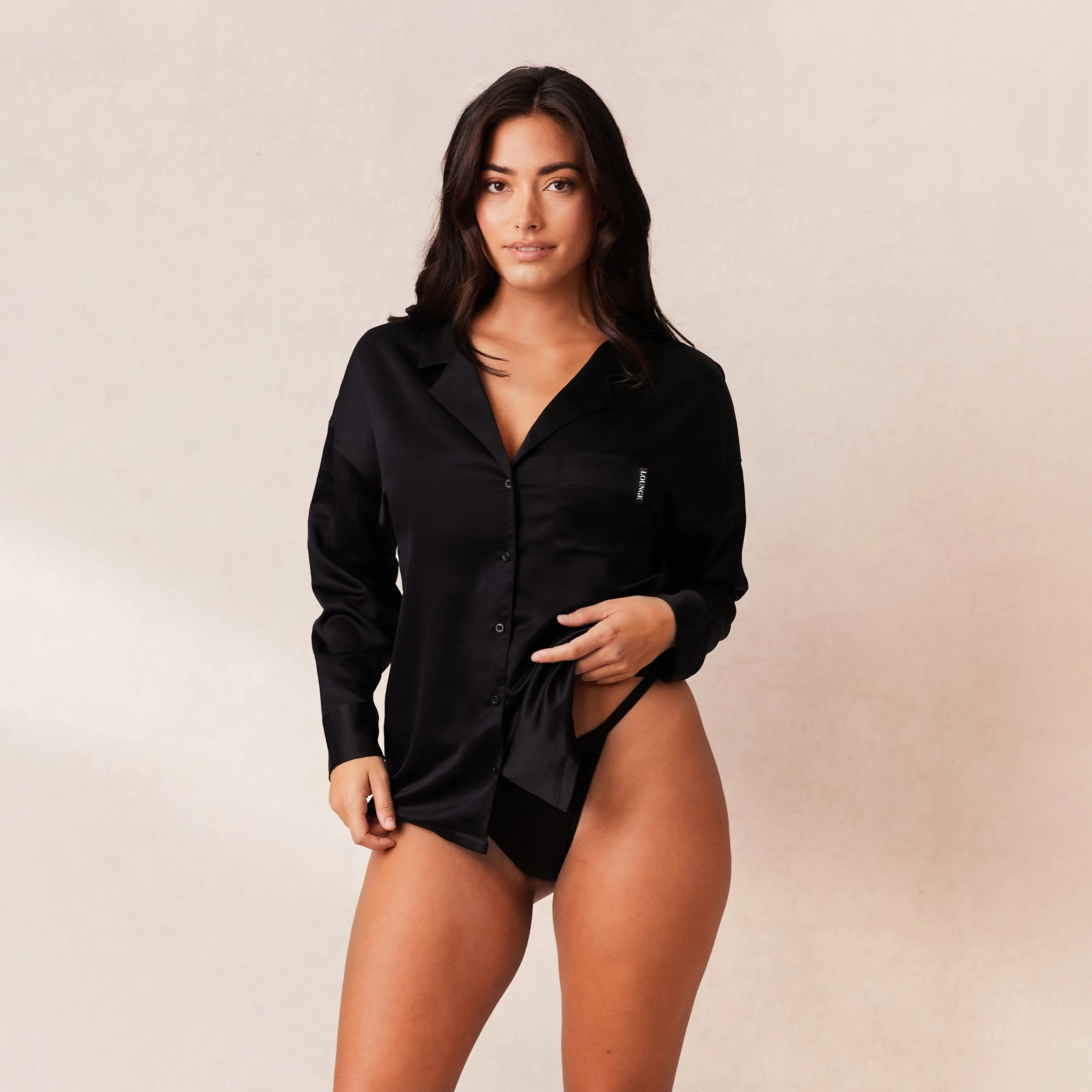 Classic Satin Chemise de Pyjama - Noir