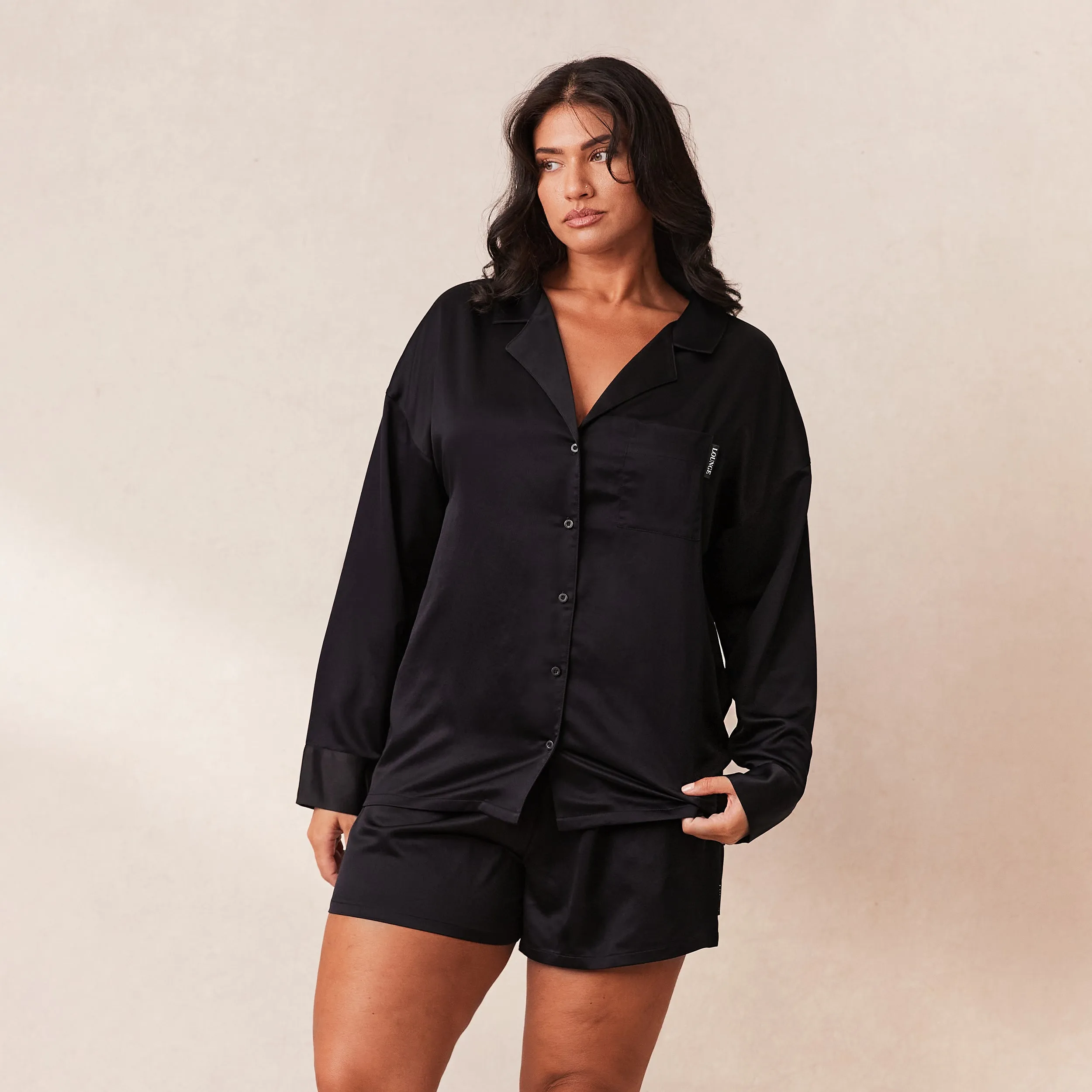 Classic Satin Chemise de Pyjama - Noir