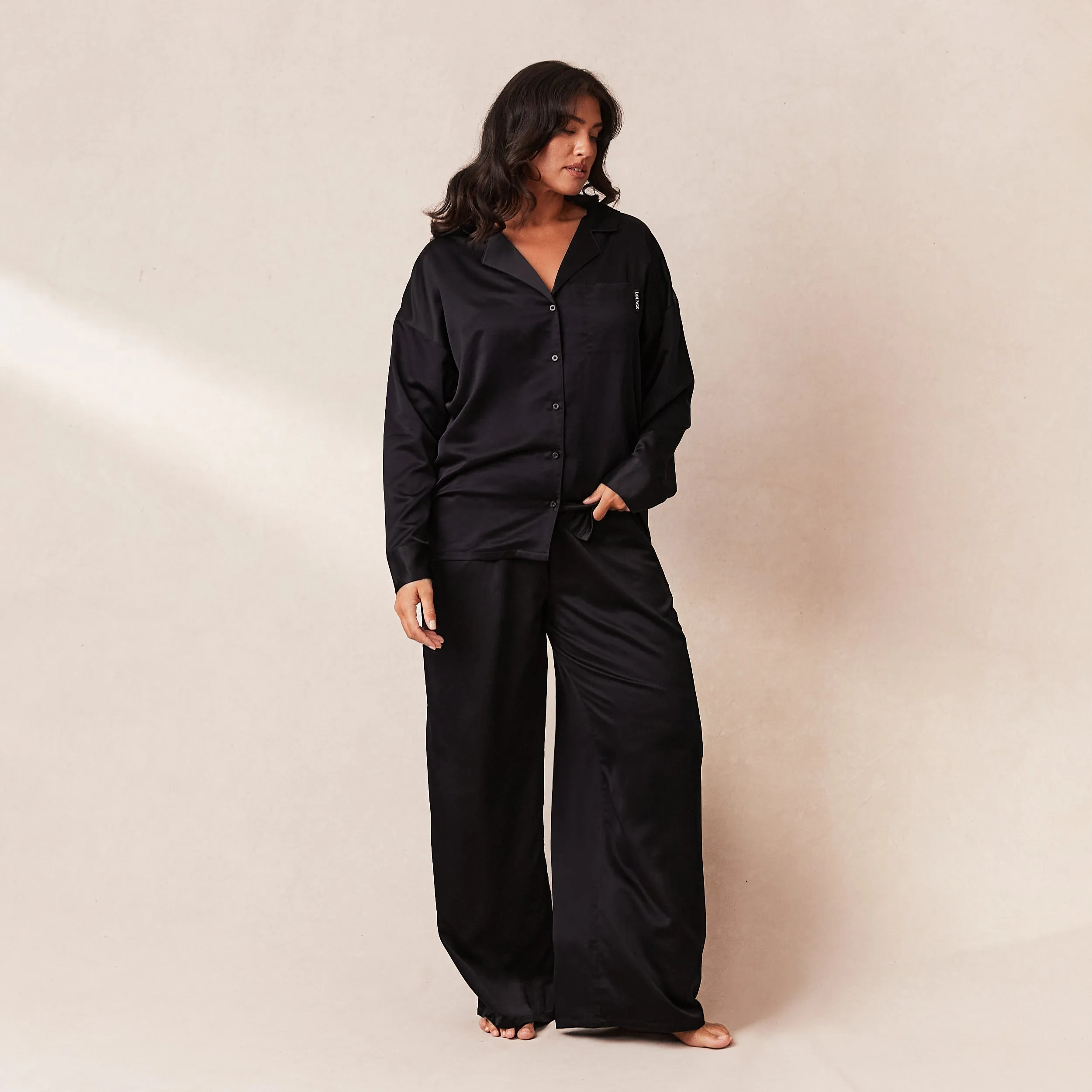 Classic Satin Chemise de Pyjama - Noir