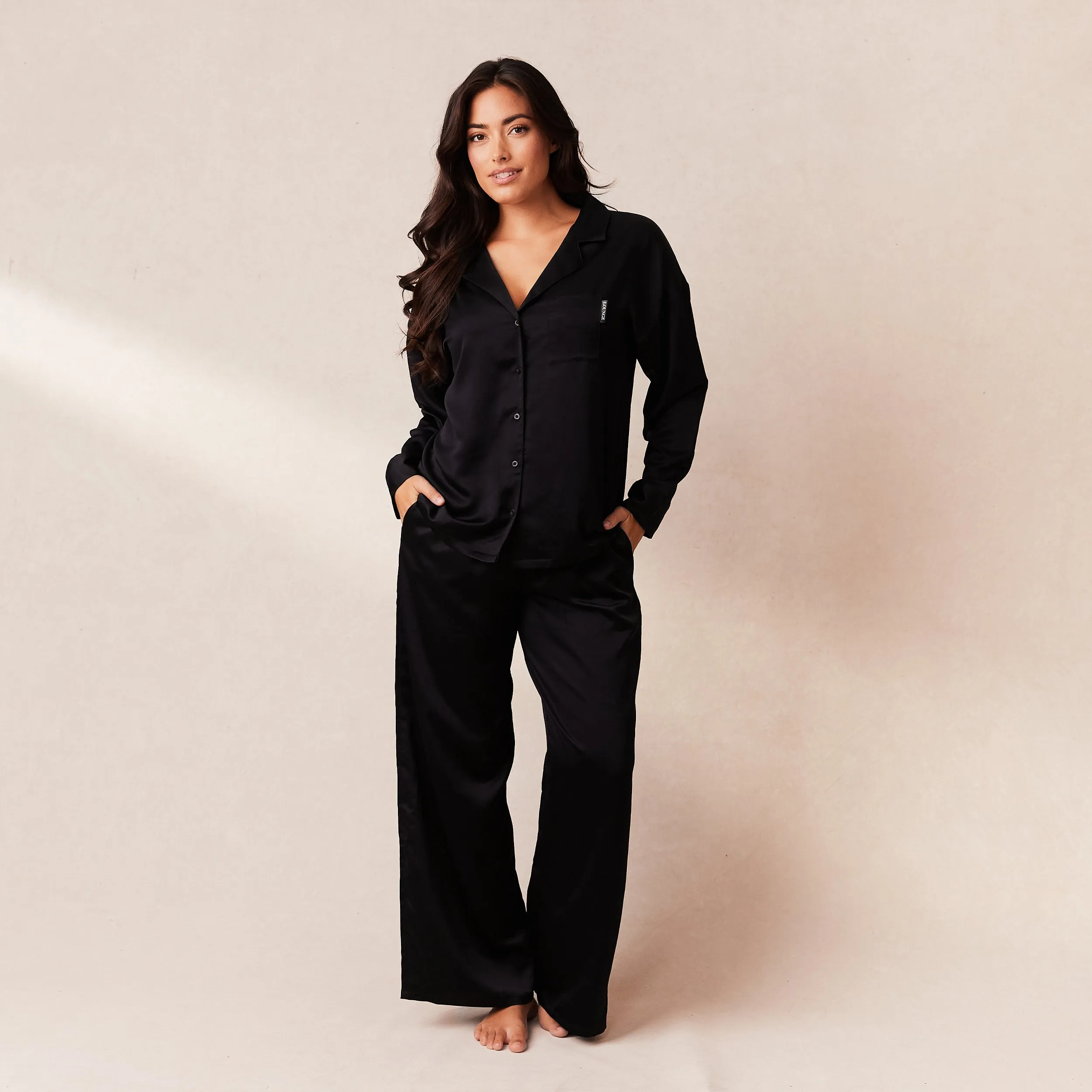 Classic Satin Chemise de Pyjama - Noir