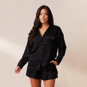 Classic Satin Chemise de Pyjama - Noir