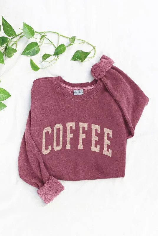COFFEE Mineral Washed Graphic Sweatshirt Unisex Fleece Pullover