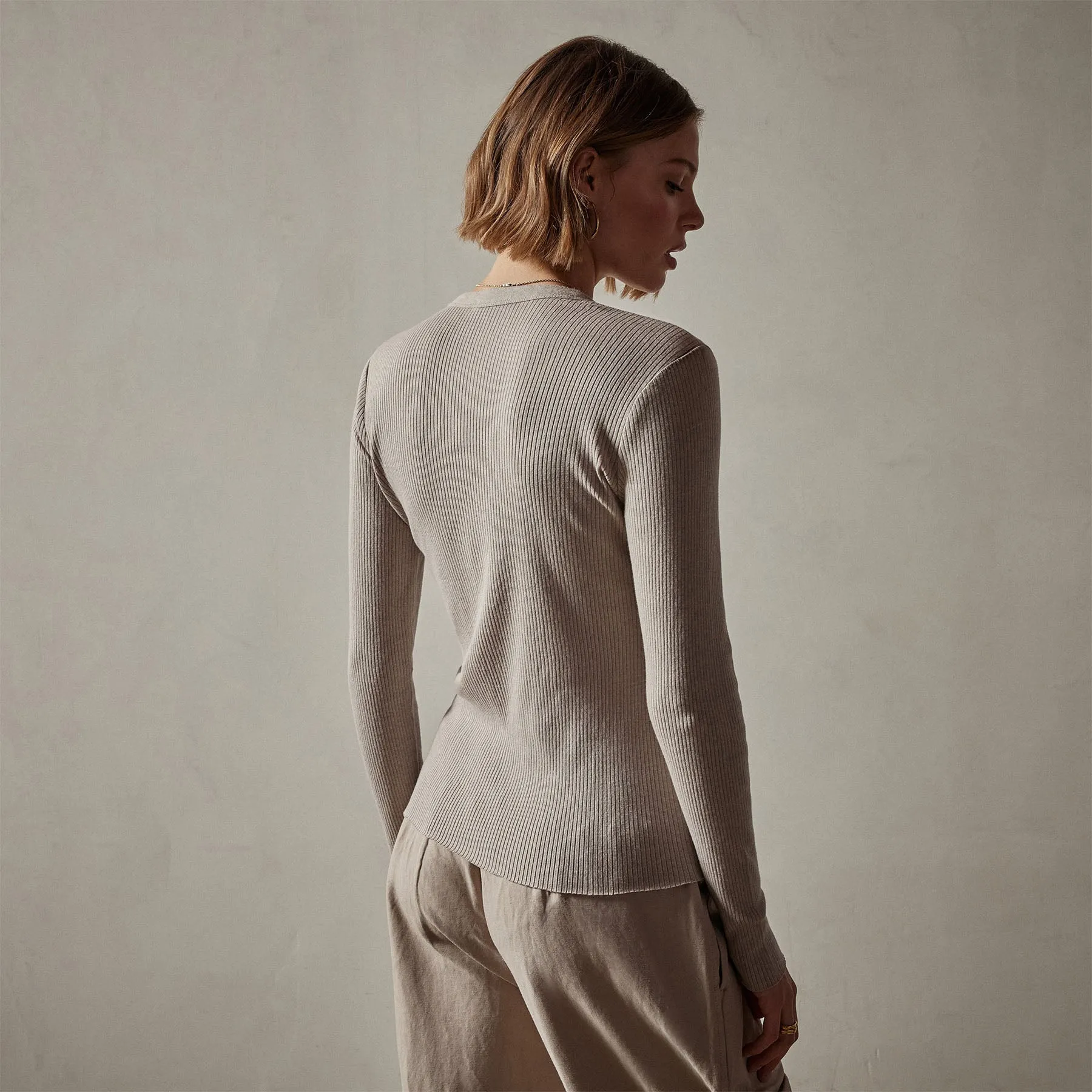 Cotton Cashmere Rib Cardigan - Toast