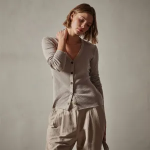 Cotton Cashmere Rib Cardigan - Toast
