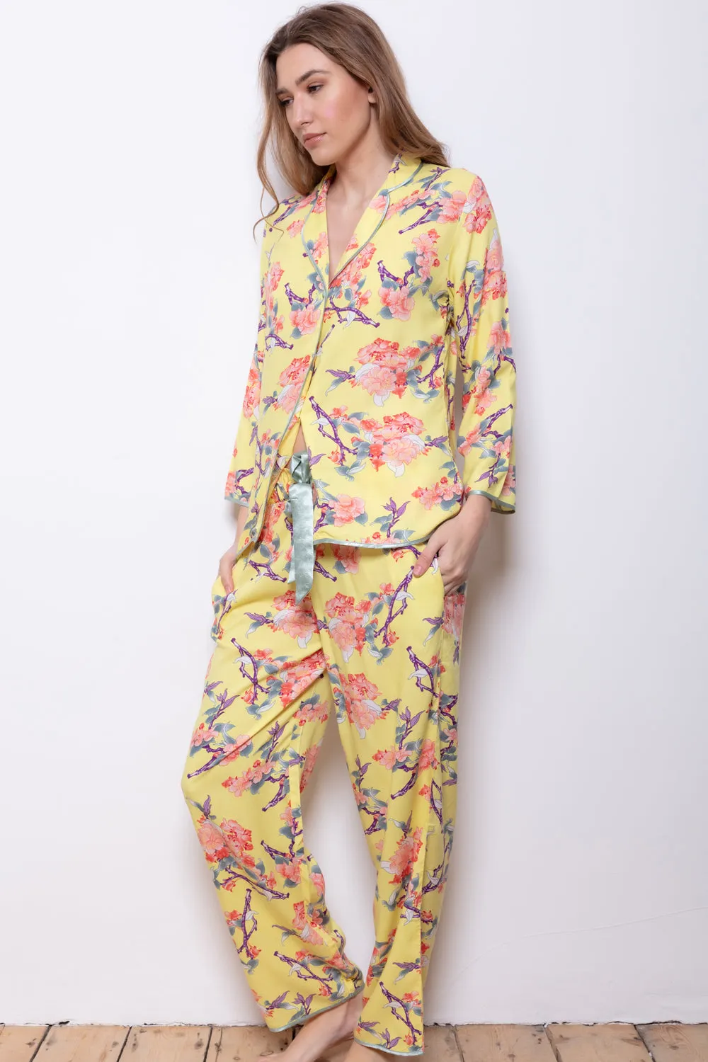 Cottonreal Oriental Flora Pyjama Set Lemon Sorbet