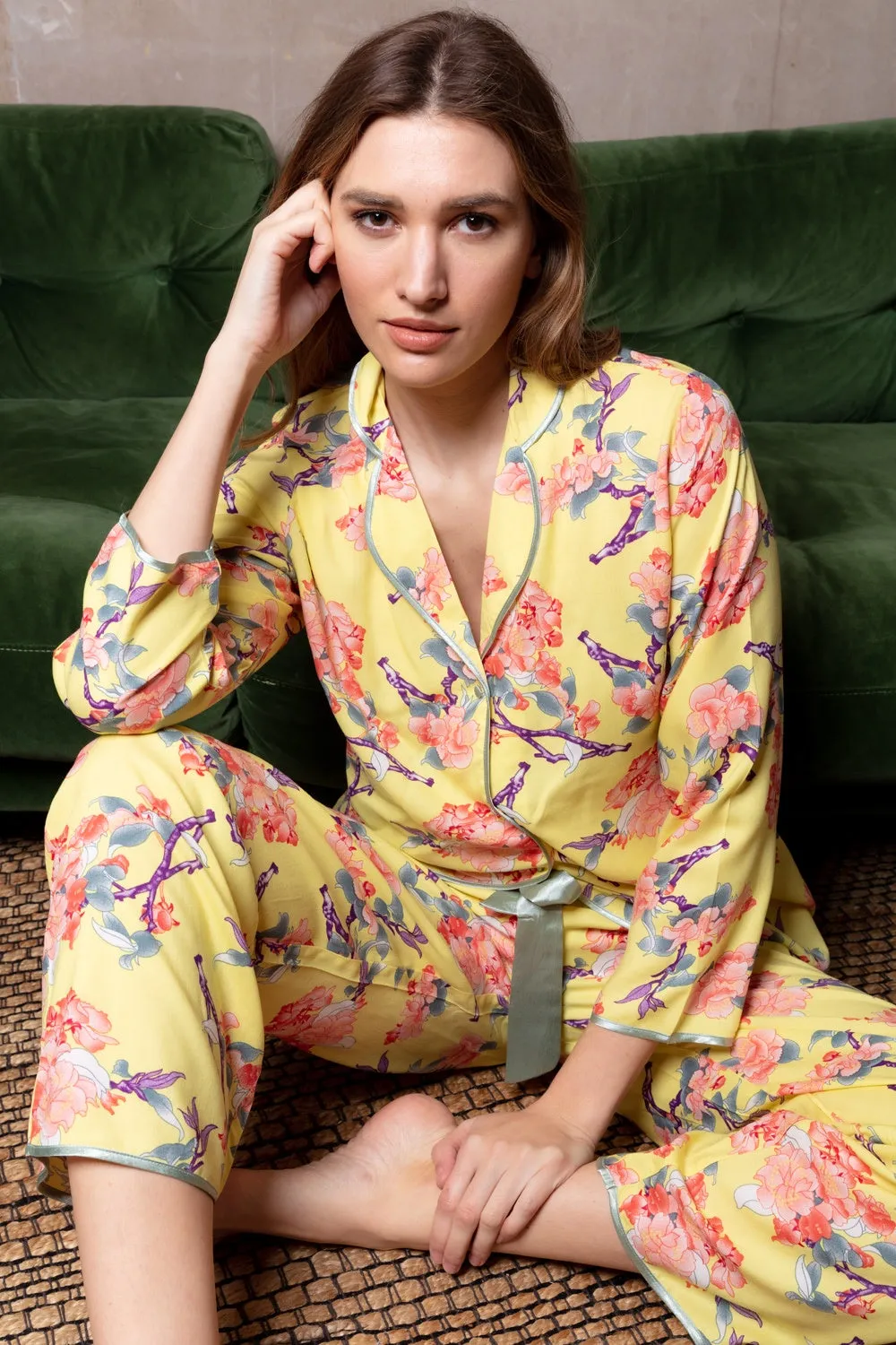 Cottonreal Oriental Flora Pyjama Set Lemon Sorbet