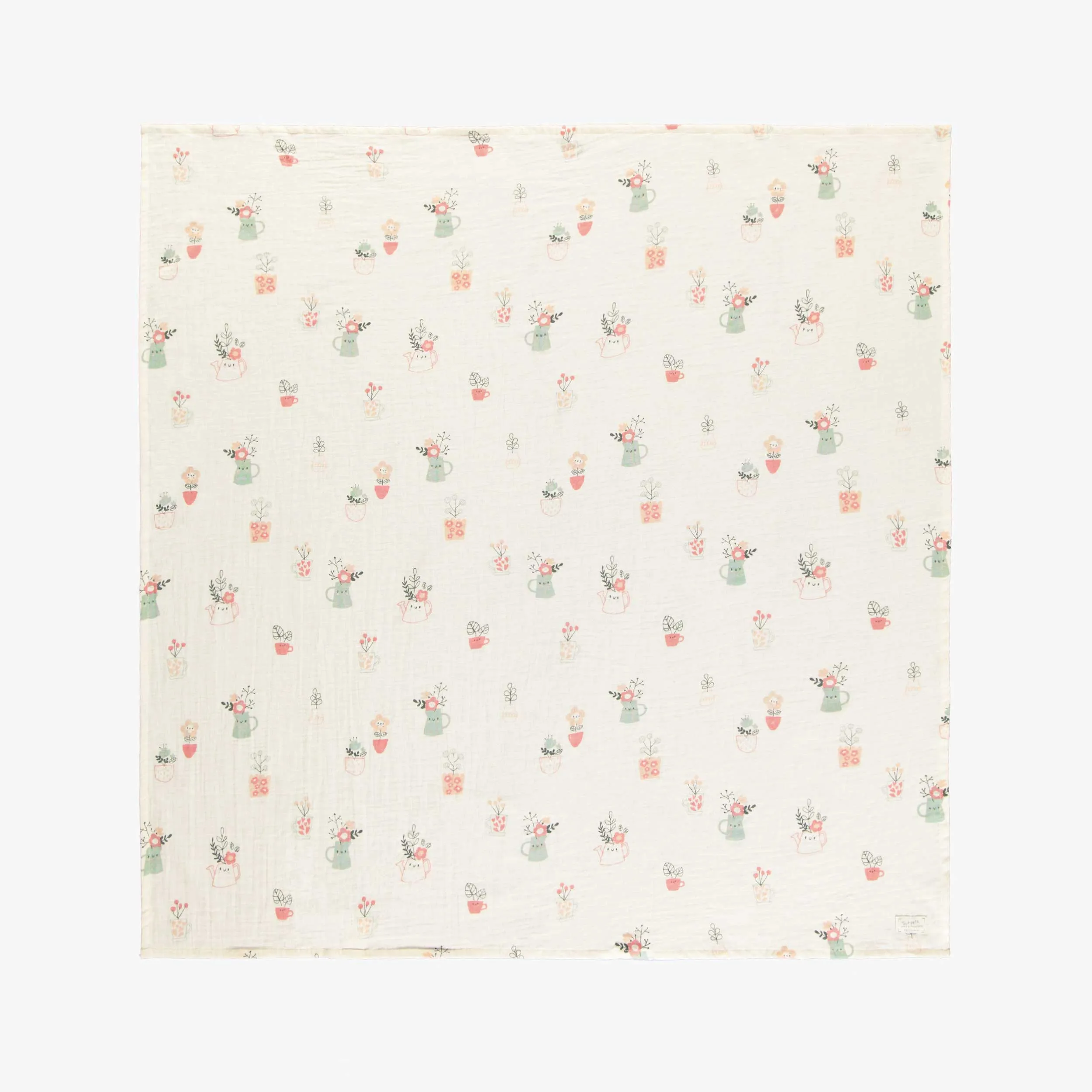 Couverture crème à motif en mousseline, naissance || Cream blanket with pattern in muslin, newborn