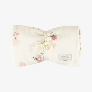 Couverture crème à motif en mousseline, naissance || Cream blanket with pattern in muslin, newborn