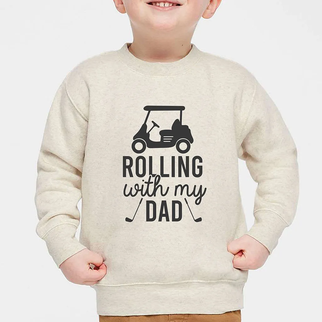 Dad and Rolling with my Dad, Matching father and son/daughter sweatshirts, Golf Dad Sweater. New Dad gift, Father's Day gift - Sage Natural