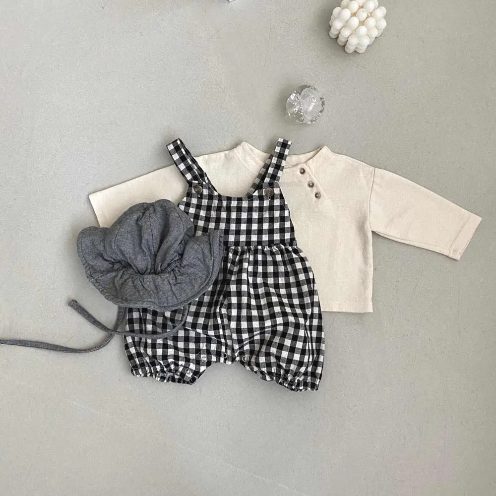 Devin Checker Baby overalls | Black & white