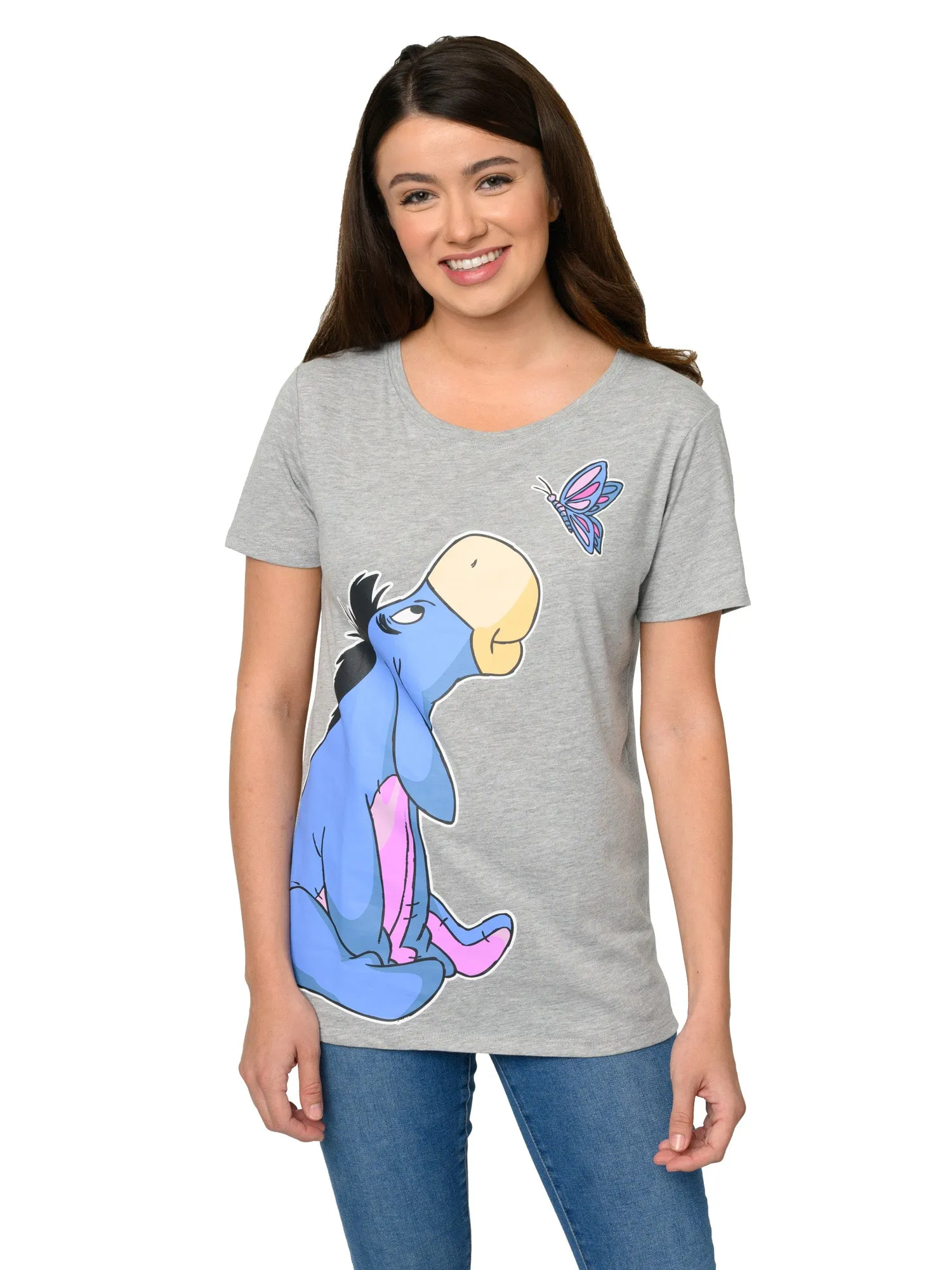 Disney Eeyore Butterfly T-Shirt Gray & Black Pajama Pants Loungewear Womens Set