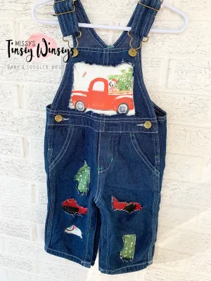 Distressed Christmas Denim Overalls
