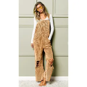 Distressed Cropped Corduroy Vintage Style Overalls