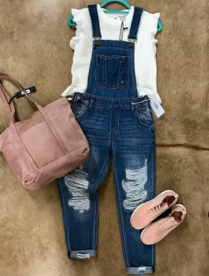 Distressed Denim Overalls
