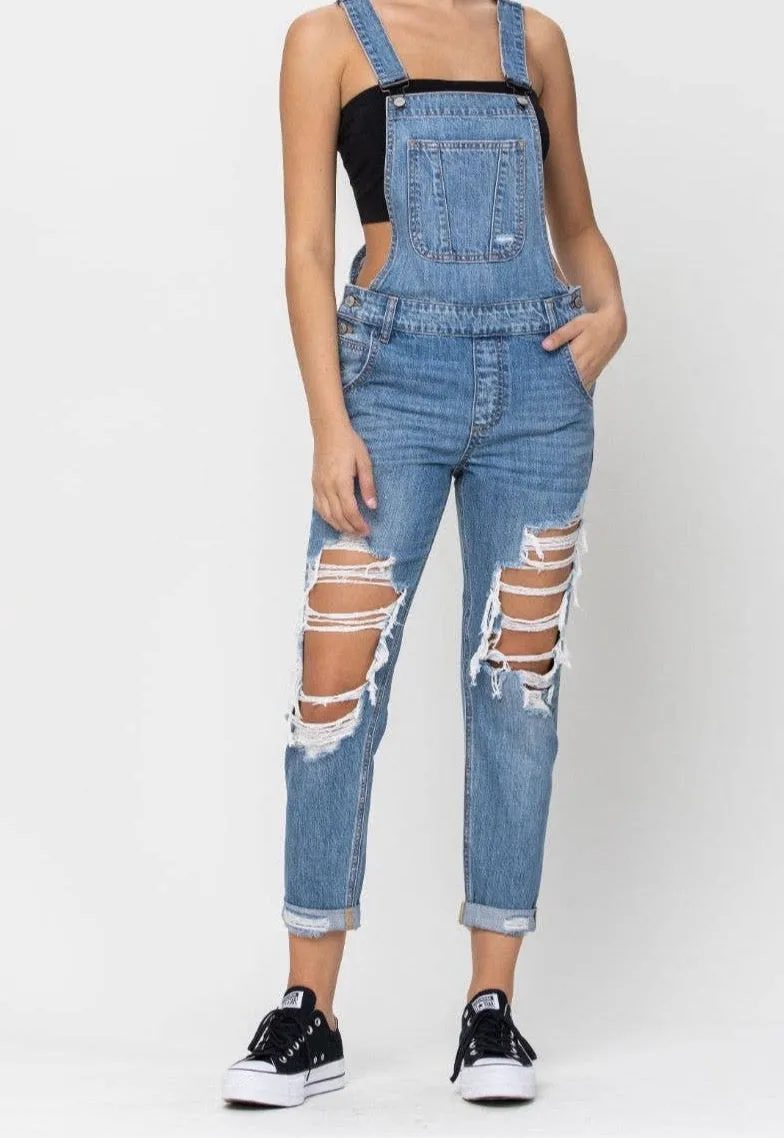 Distressed Denim Overalls