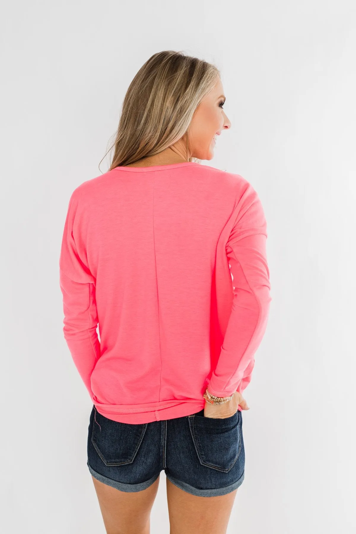 Dolman Sleeve Solid Lounge Top- Neon Pink
