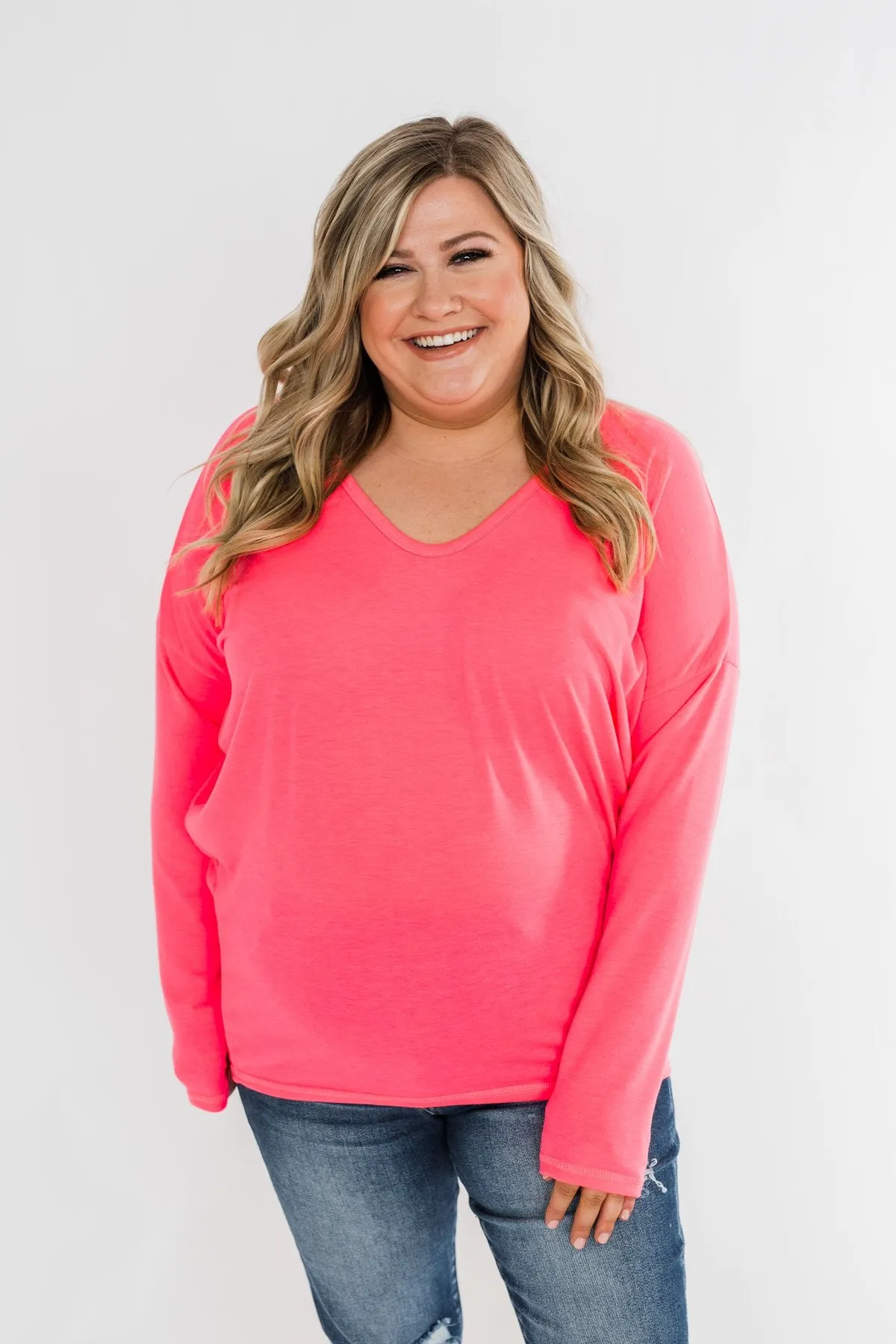 Dolman Sleeve Solid Lounge Top- Neon Pink