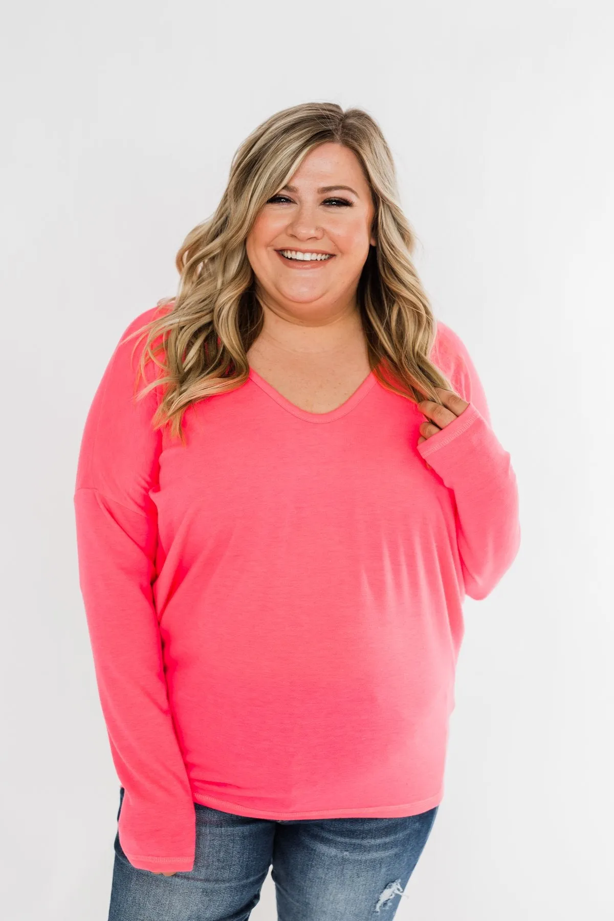 Dolman Sleeve Solid Lounge Top- Neon Pink
