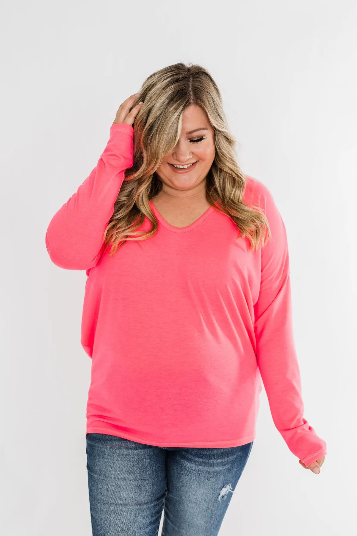 Dolman Sleeve Solid Lounge Top- Neon Pink