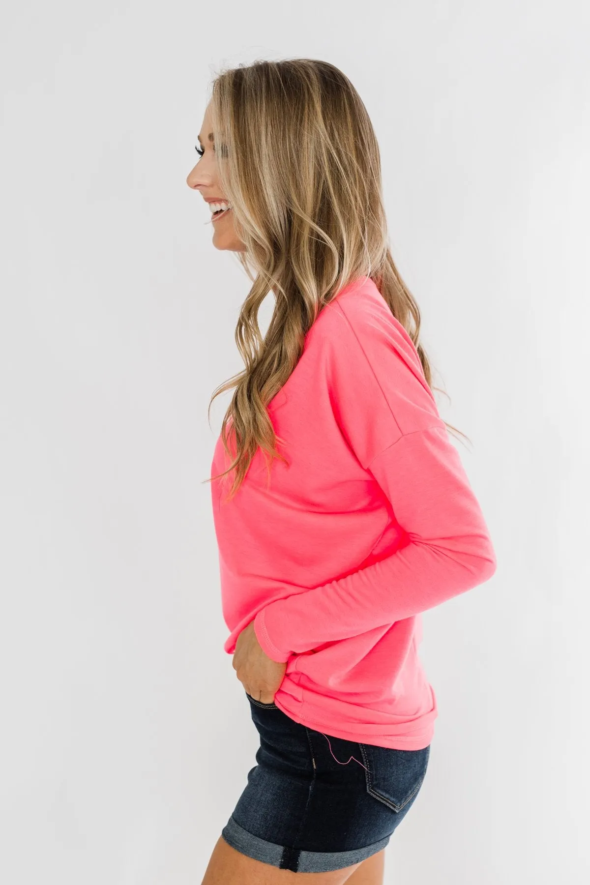 Dolman Sleeve Solid Lounge Top- Neon Pink