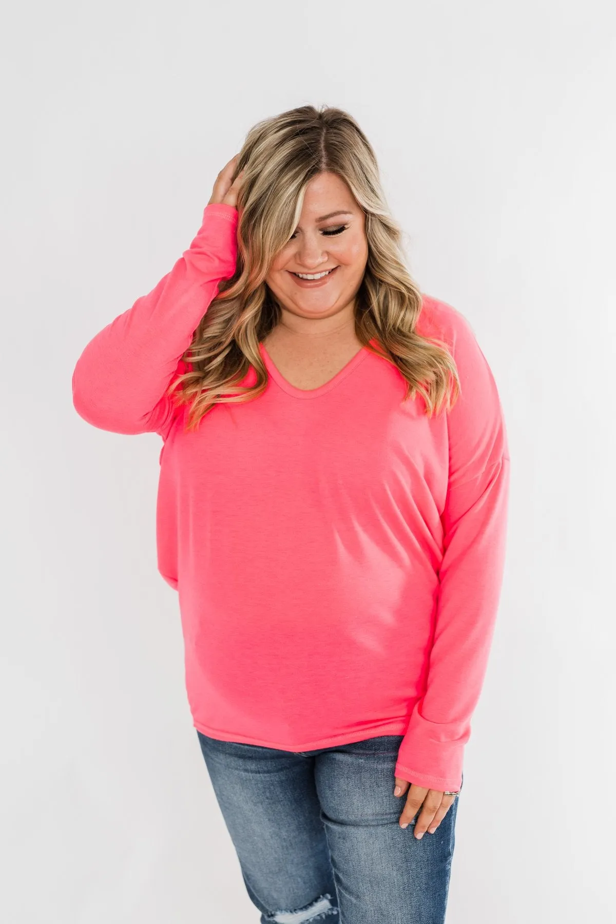 Dolman Sleeve Solid Lounge Top- Neon Pink