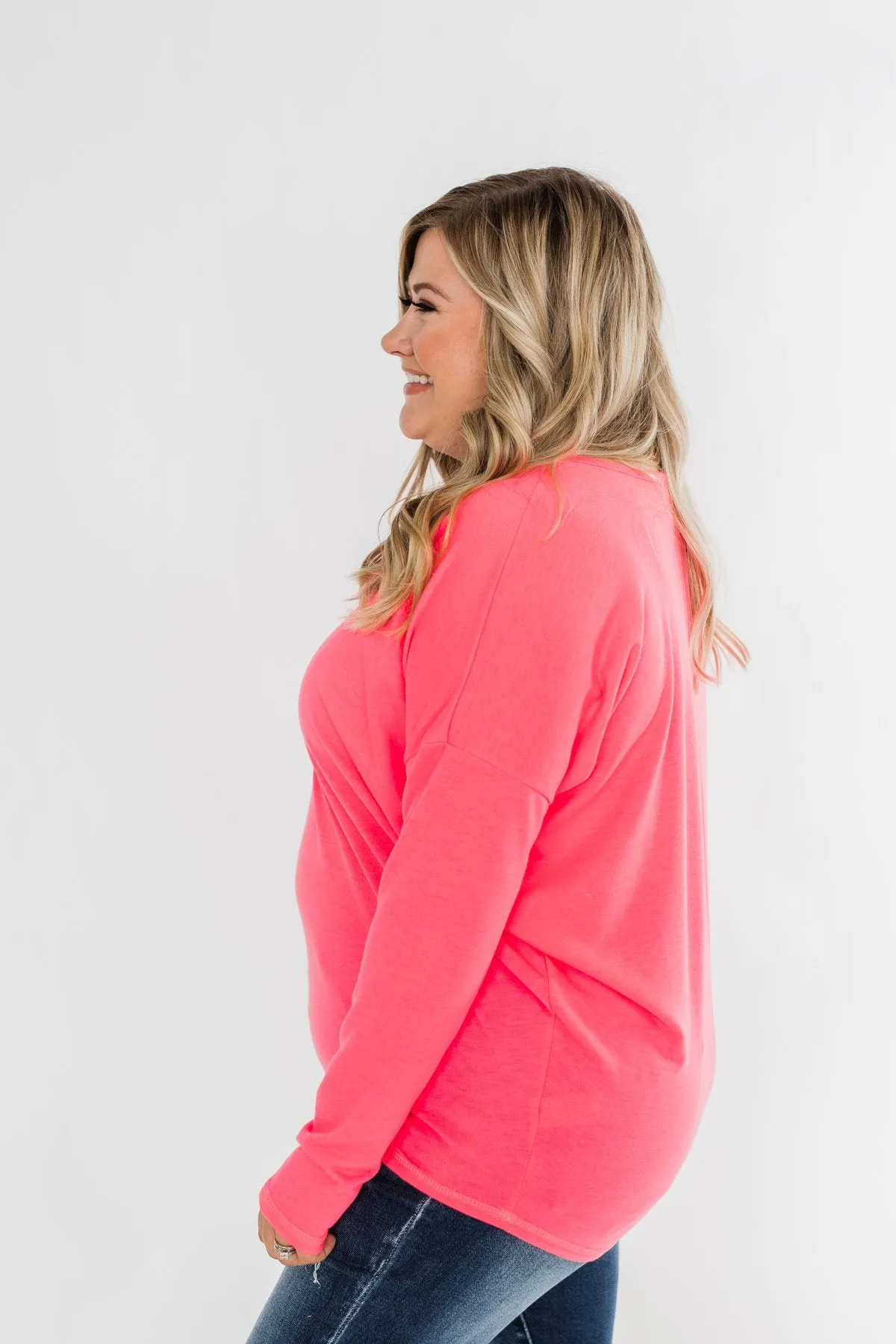 Dolman Sleeve Solid Lounge Top- Neon Pink