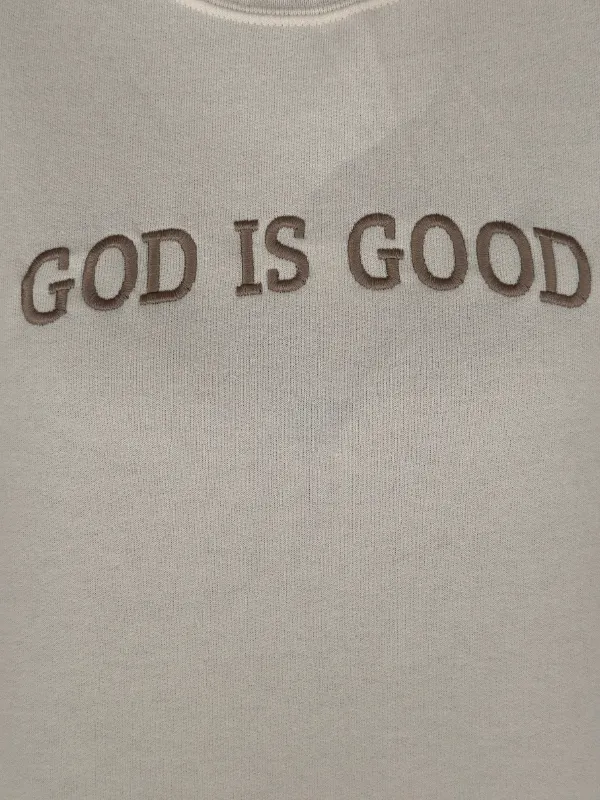 Embroidered God Is Good Cream Sweatshirt