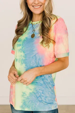Enjoy The Little Things Tie Dye Top- Neon Yellow, Pink, & Blue