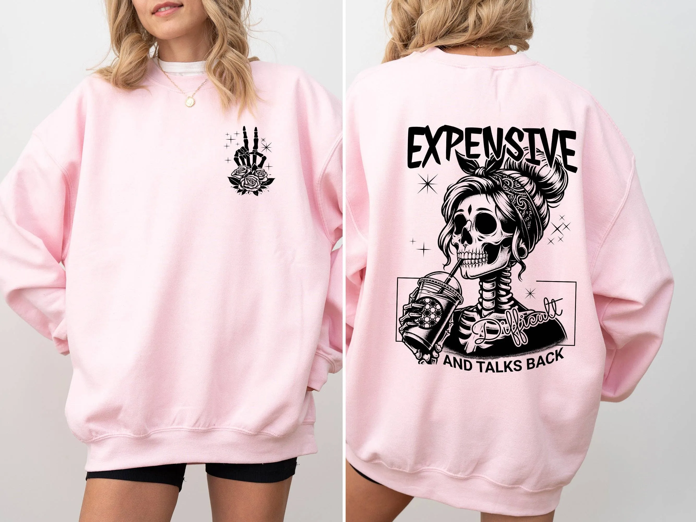 Expensive, Difficult, Talks Back, Mom, Mother, Skeleton, Sweatshirt: Ash Gray / XL