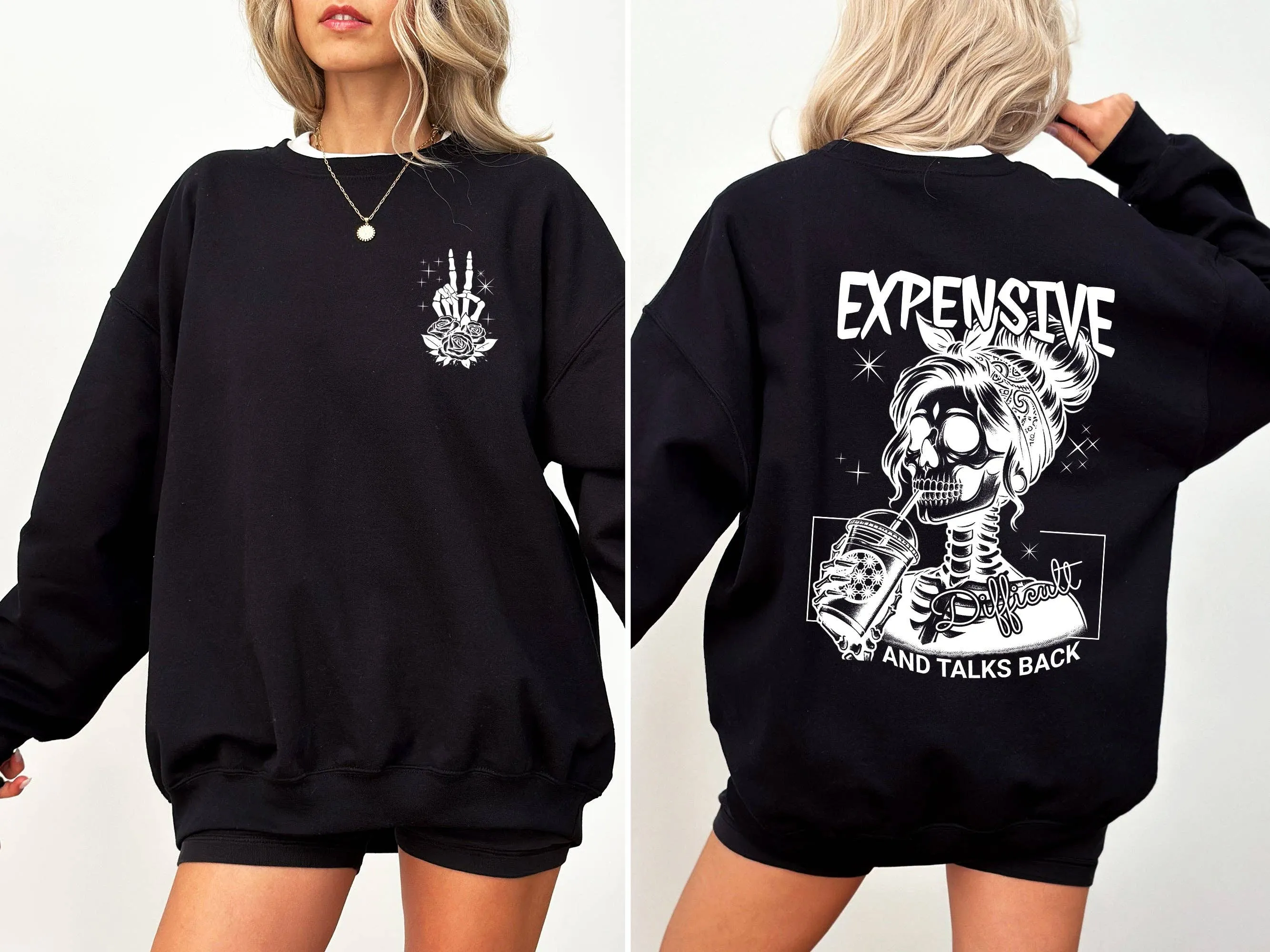 Expensive, Difficult, Talks Back, Mom, Mother, Skeleton, Sweatshirt: Ash Gray / XL