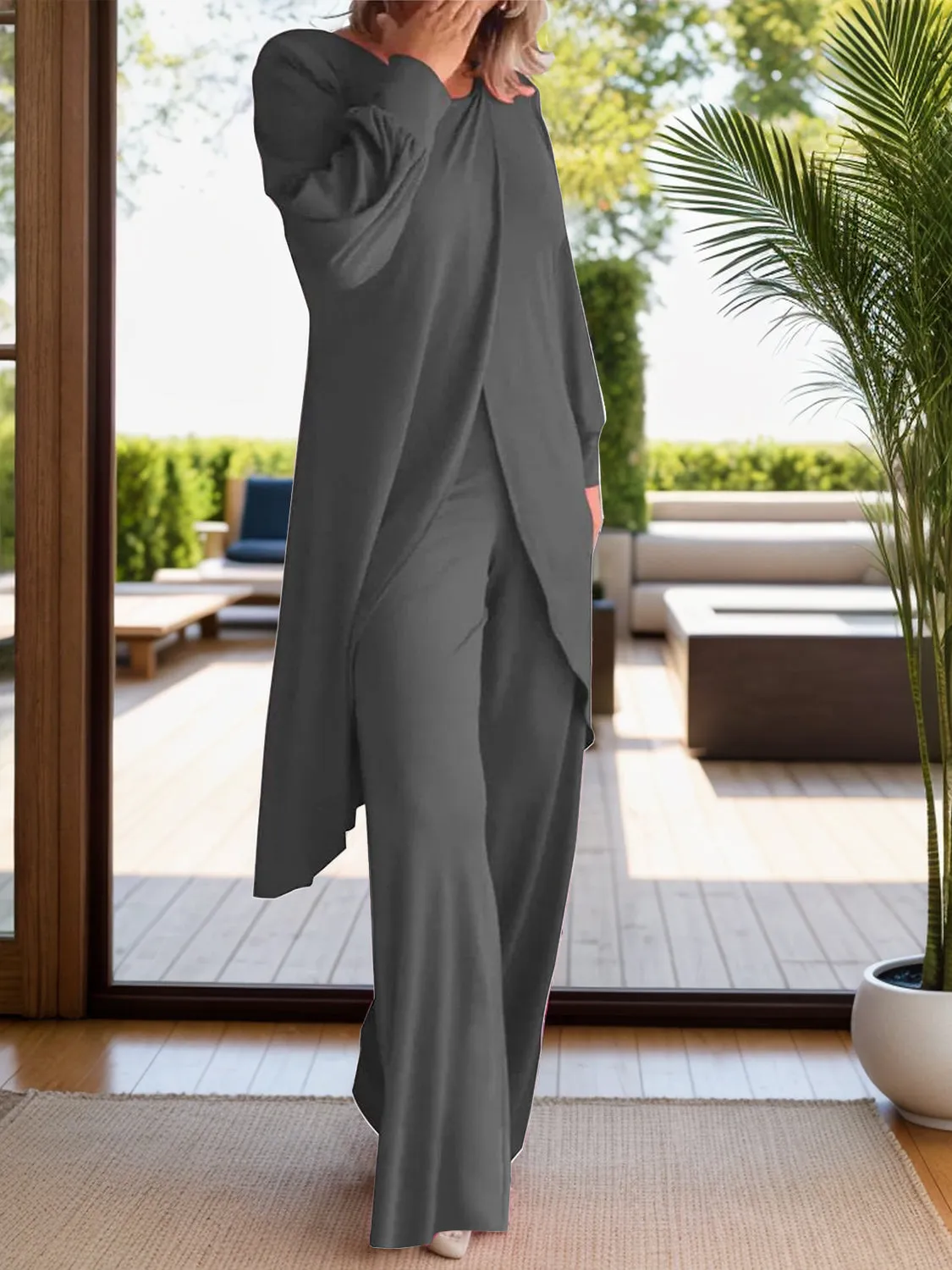Fashion Royalty Round Neck Long Sleeve Top and Pants Set