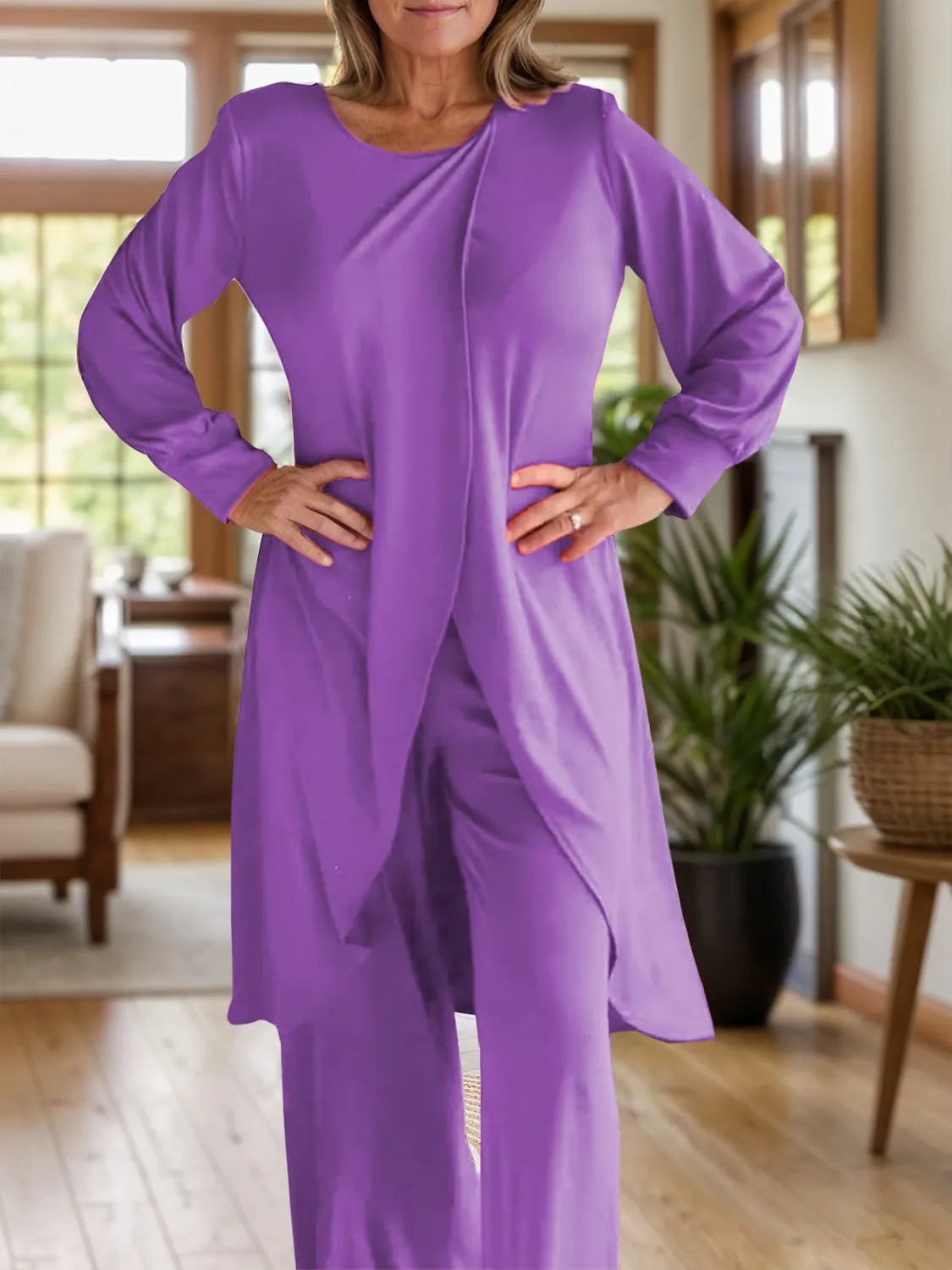 Fashion Royalty Round Neck Long Sleeve Top and Pants Set