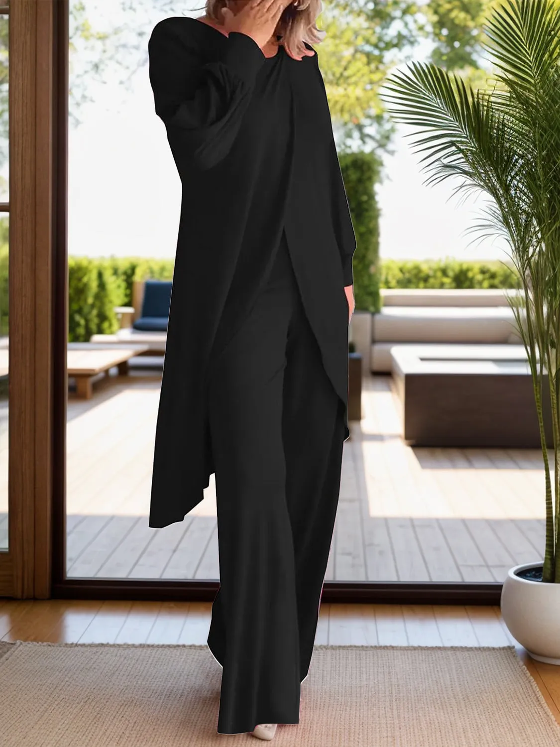 Fashion Royalty Round Neck Long Sleeve Top and Pants Set