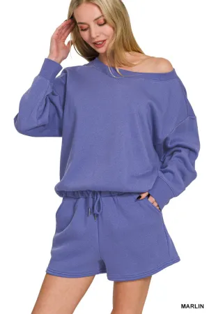 FLEECE BOAT NECK SWEATSHIRTS & SHORTS