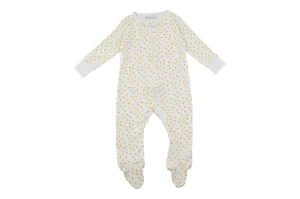 footed pajamas in orange stars