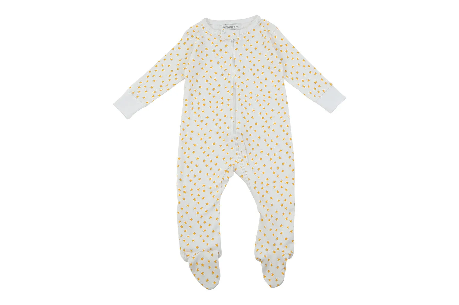 footed pajamas in orange stars