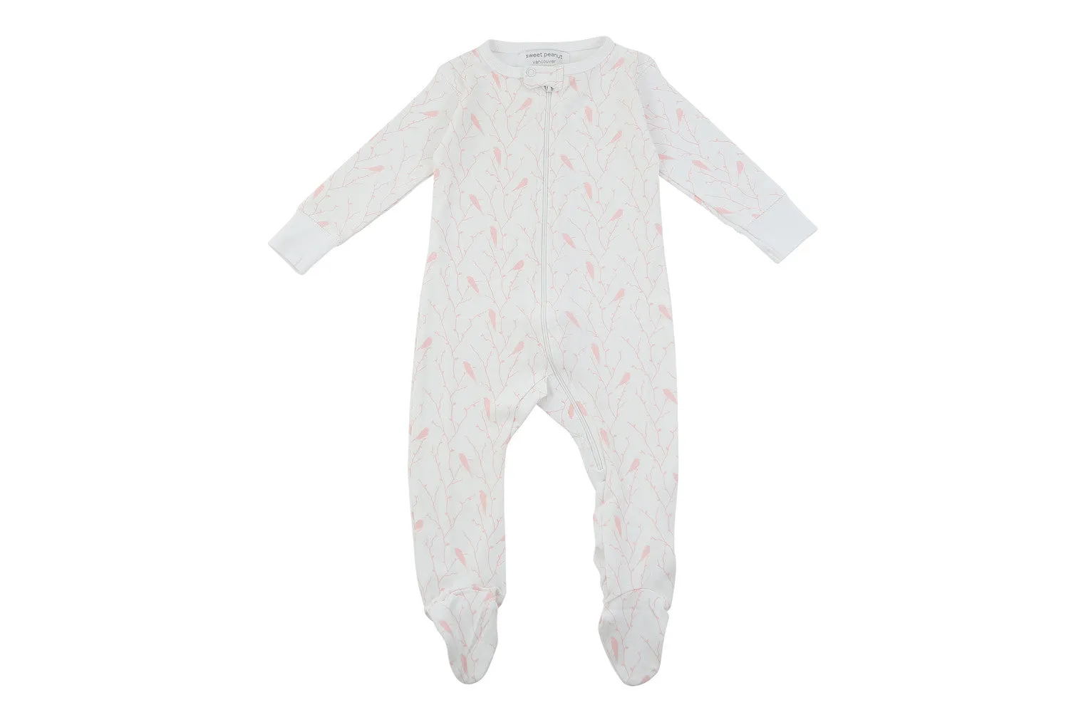 footed pajamas in pink birds