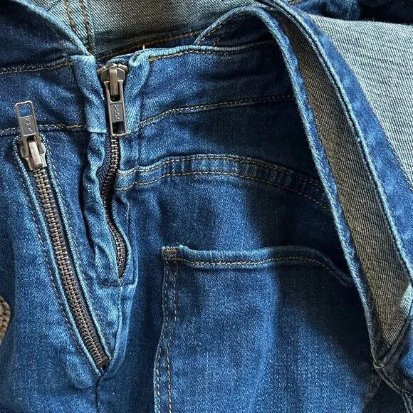 FREE‎ PEOPLE Kiley Slim Overalls Dark Wash Denim Jeans Zip Pockets Women's Sz 26