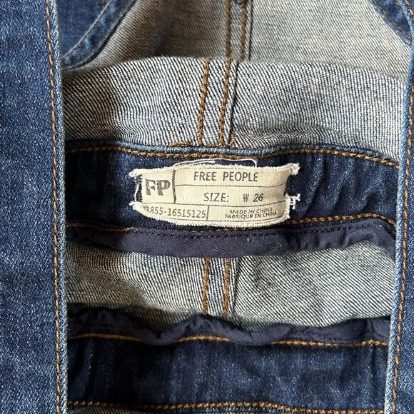 FREE‎ PEOPLE Kiley Slim Overalls Dark Wash Denim Jeans Zip Pockets Women's Sz 26