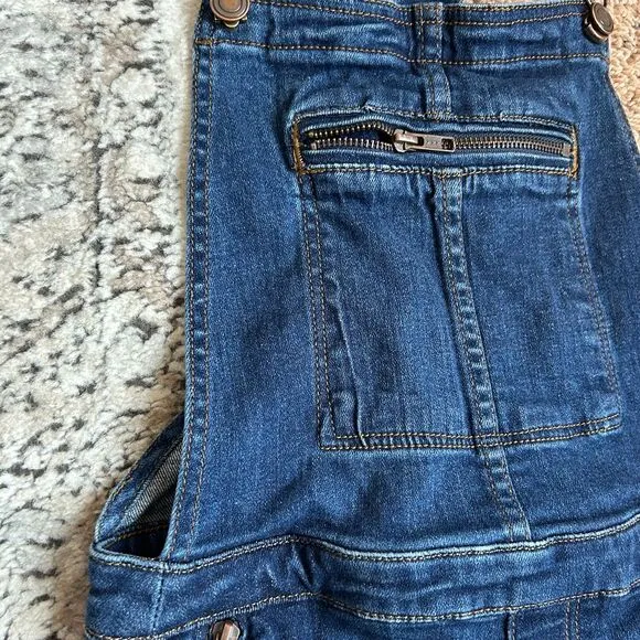 FREE‎ PEOPLE Kiley Slim Overalls Dark Wash Denim Jeans Zip Pockets Women's Sz 26