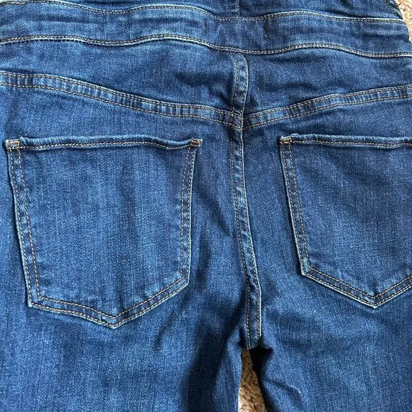 FREE‎ PEOPLE Kiley Slim Overalls Dark Wash Denim Jeans Zip Pockets Women's Sz 26