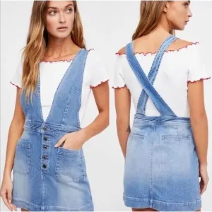 Free People Old School Love Jumper Retro Denim Overalls 2 EUC